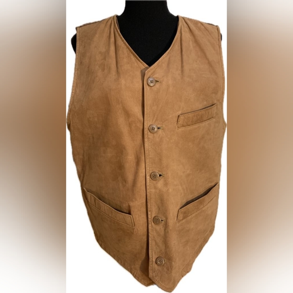 Britches Great Outdoors Western Tan Leather Vest Size M